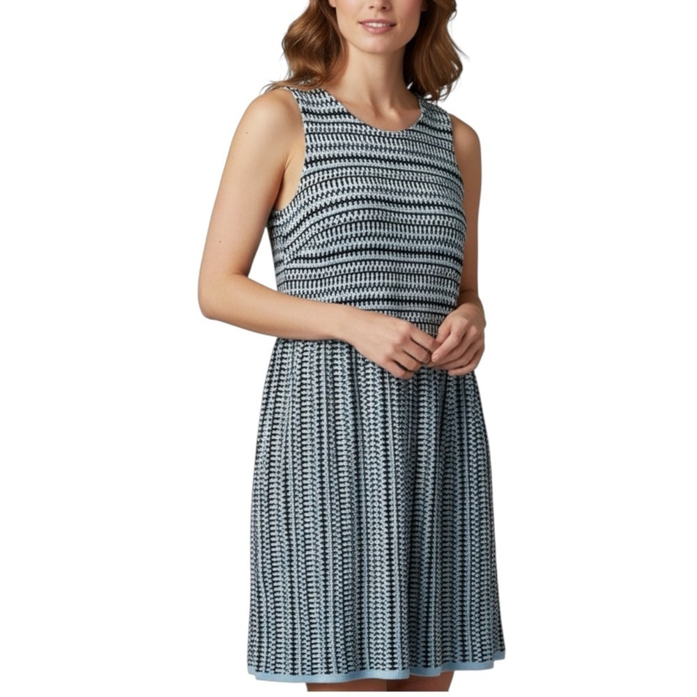 Ann Taylor LOFT Blue Black Printed Soft Sleeveless Sundress Casual Dress Large